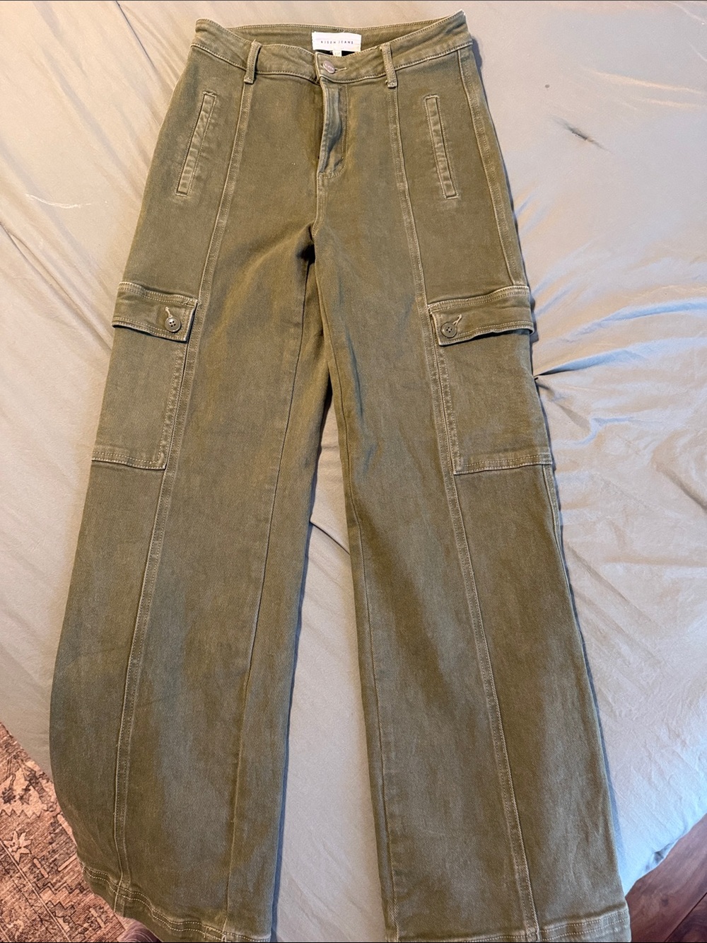 High-Rise Olive Straight-Leg Cargo Pants by Risen Jeans